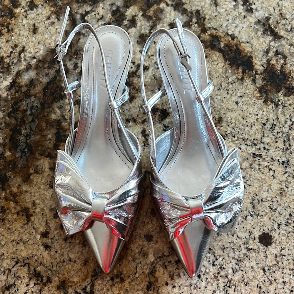 Silver Bow Slingback Heels